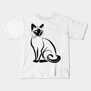 Stick figure of Siamese cat in black ink Kids T-Shirt